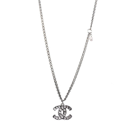 Chanel Pearl Crystal CC Pendant Necklace Silver 1 of 4