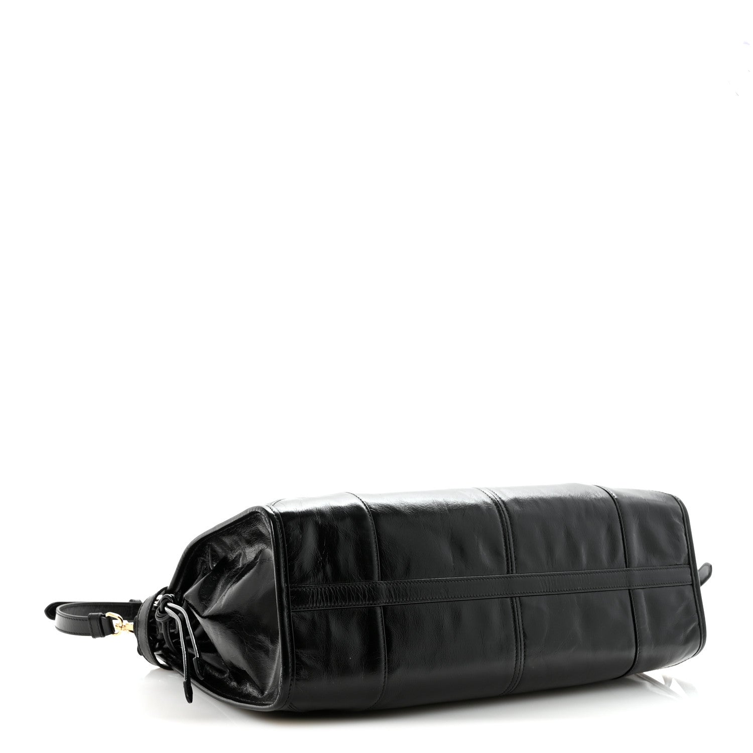 Prada Glossy Calfskin Triangle Large Bonnie Shoulder Bag Black 4 of 9