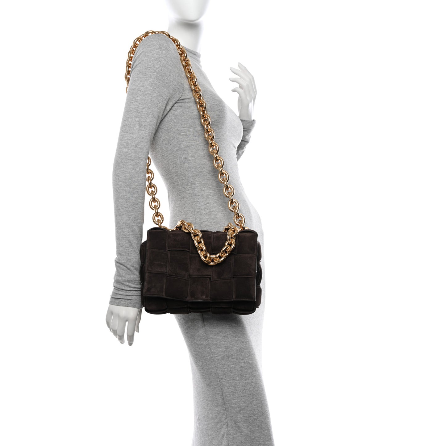 Suede Maxi Intrecciato Padded Chain Cassette Crossbody Bag Fondant