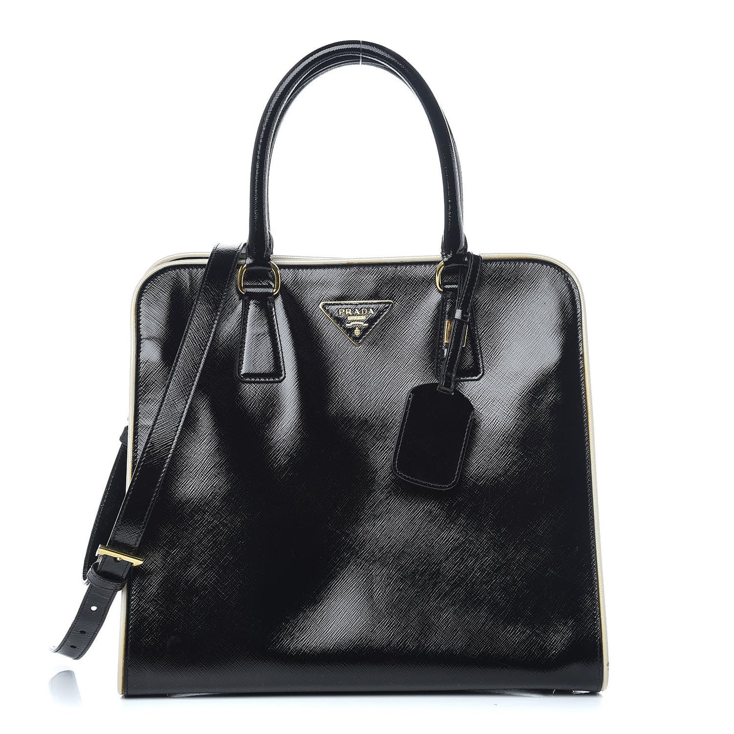 Saffiano Vernice Shopping Tote Black White