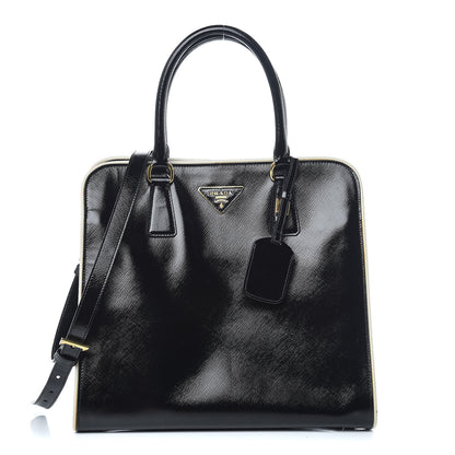 Prada Saffiano Vernice Shopping Tote Black White 1 of 12