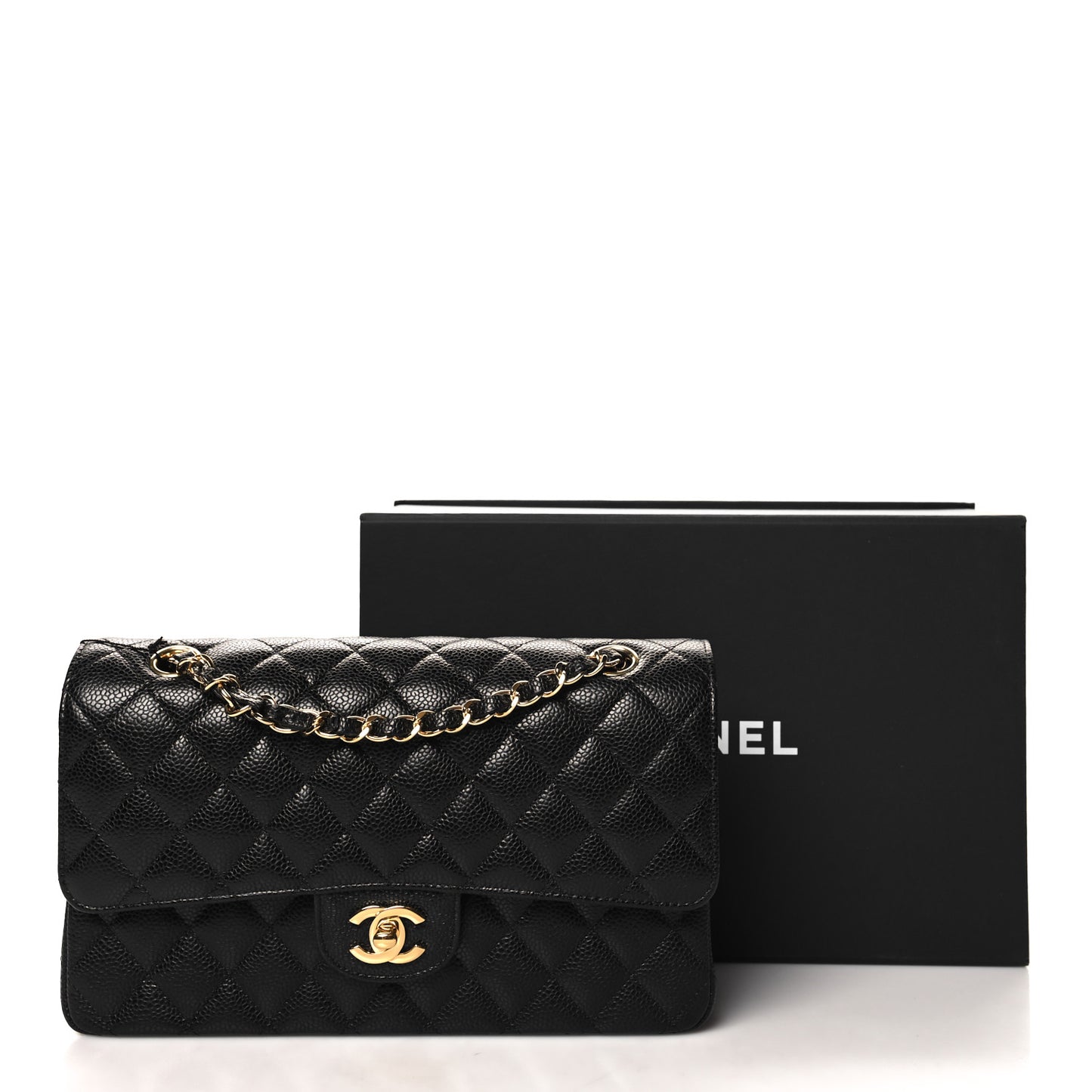Caviar Quilted Medium Double Flap Black