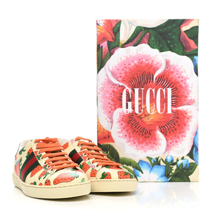 Gucci Calfskin Web Strawberry Print Womens Ace Sneakers 36 Ivory Red Green 10 of 10