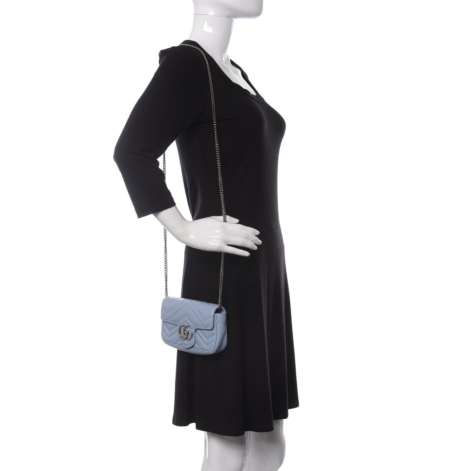 Gucci Calfskin Matelasse Super Mini GG Marmont Shoulder Bag Porcelain Light Blue 2 of 12