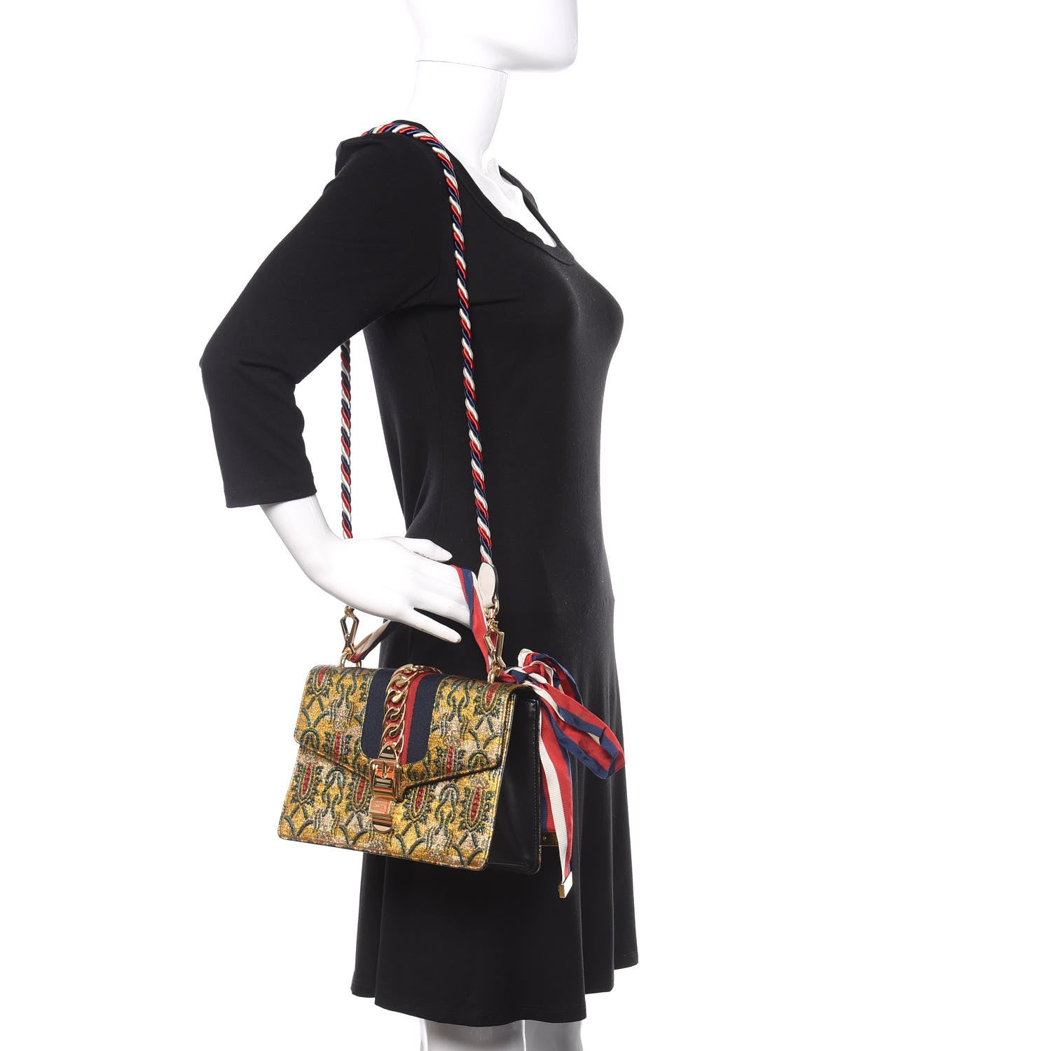 Gucci Iridescent Brocade Small Sylvie Shoulder Bag Gold 2 of 9