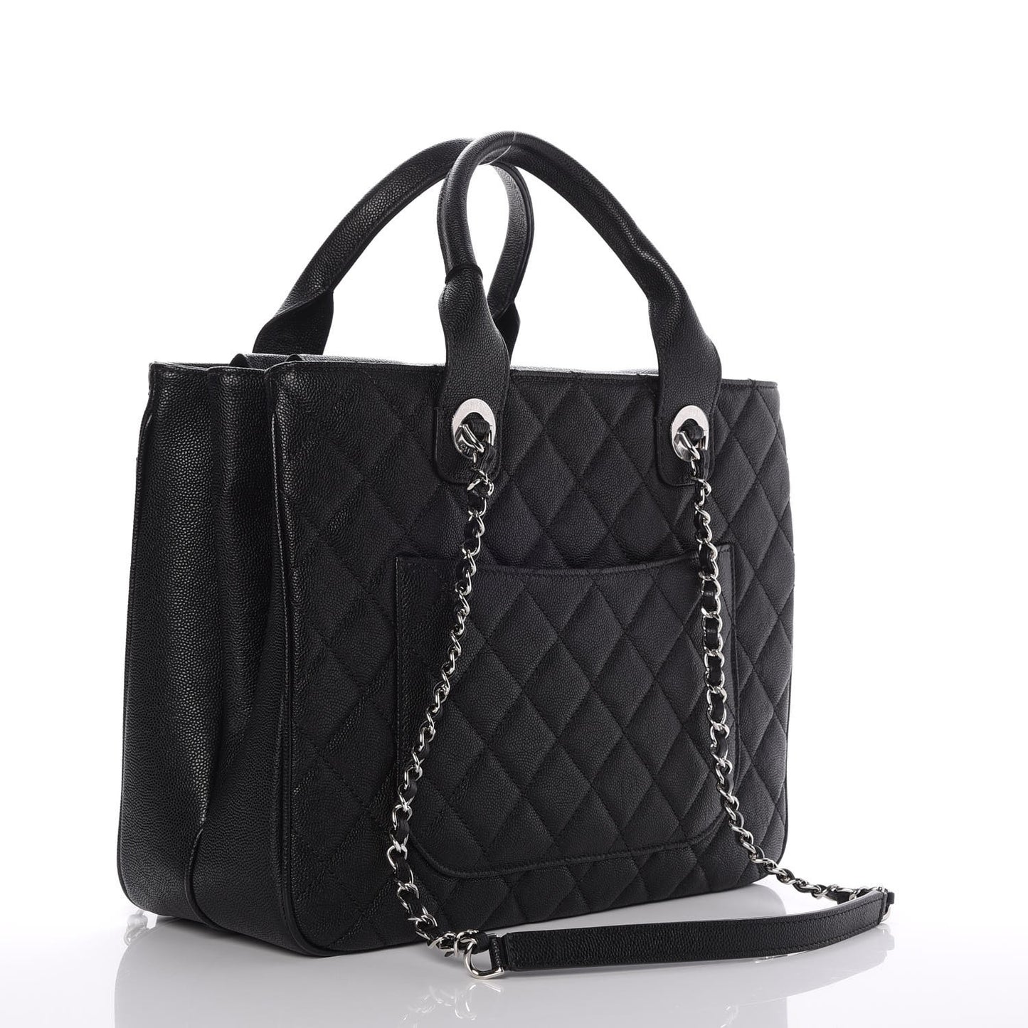 Caviar Quilted Urban Companion Top Handle Shopping Tote Black