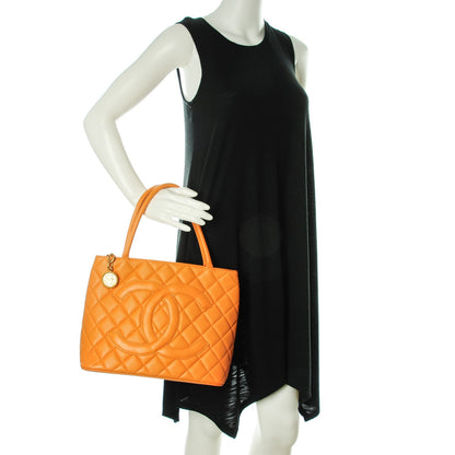 Chanel Caviar Quilted Medallion Tote Orange 2 of 8