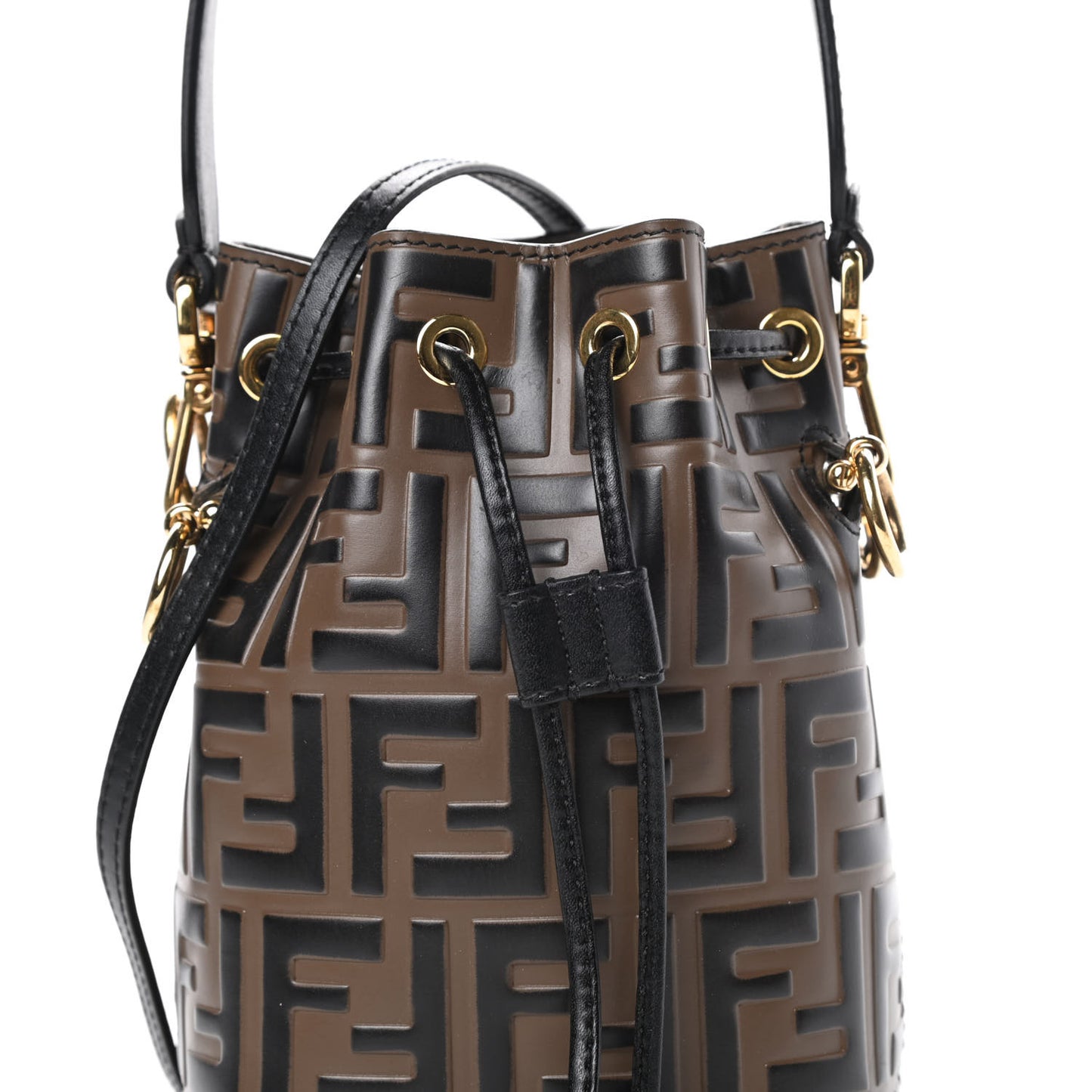 Vitello Liberty F is Fendi Bi-Color FF 1974 Embossed Mini Mon Tresor Bucket Bag Maya Black