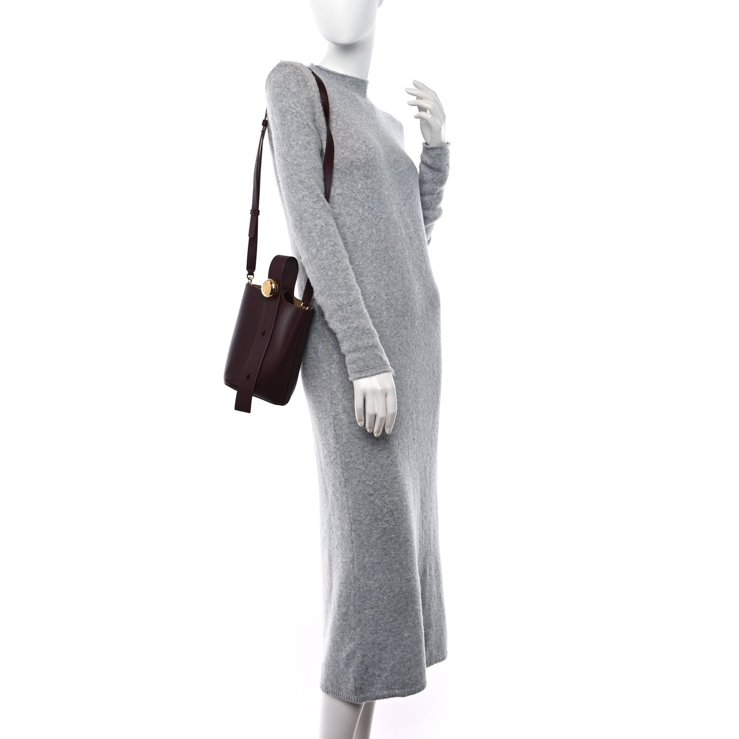 Calfskin Mini Pebble Bucket Bag Dark Burgundy