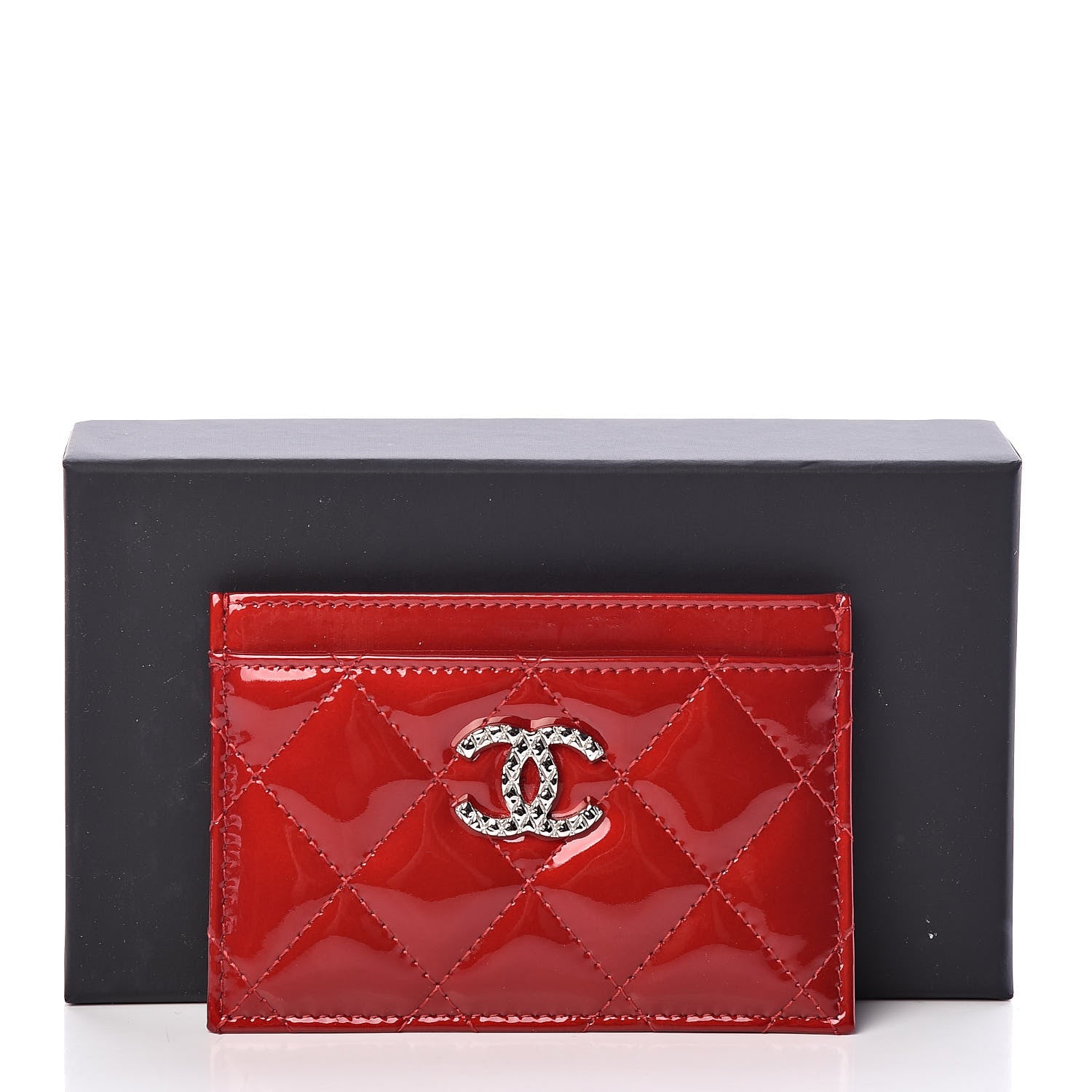 Chanel Patent Quilted Brilliant Card Holder Red 9 of 9