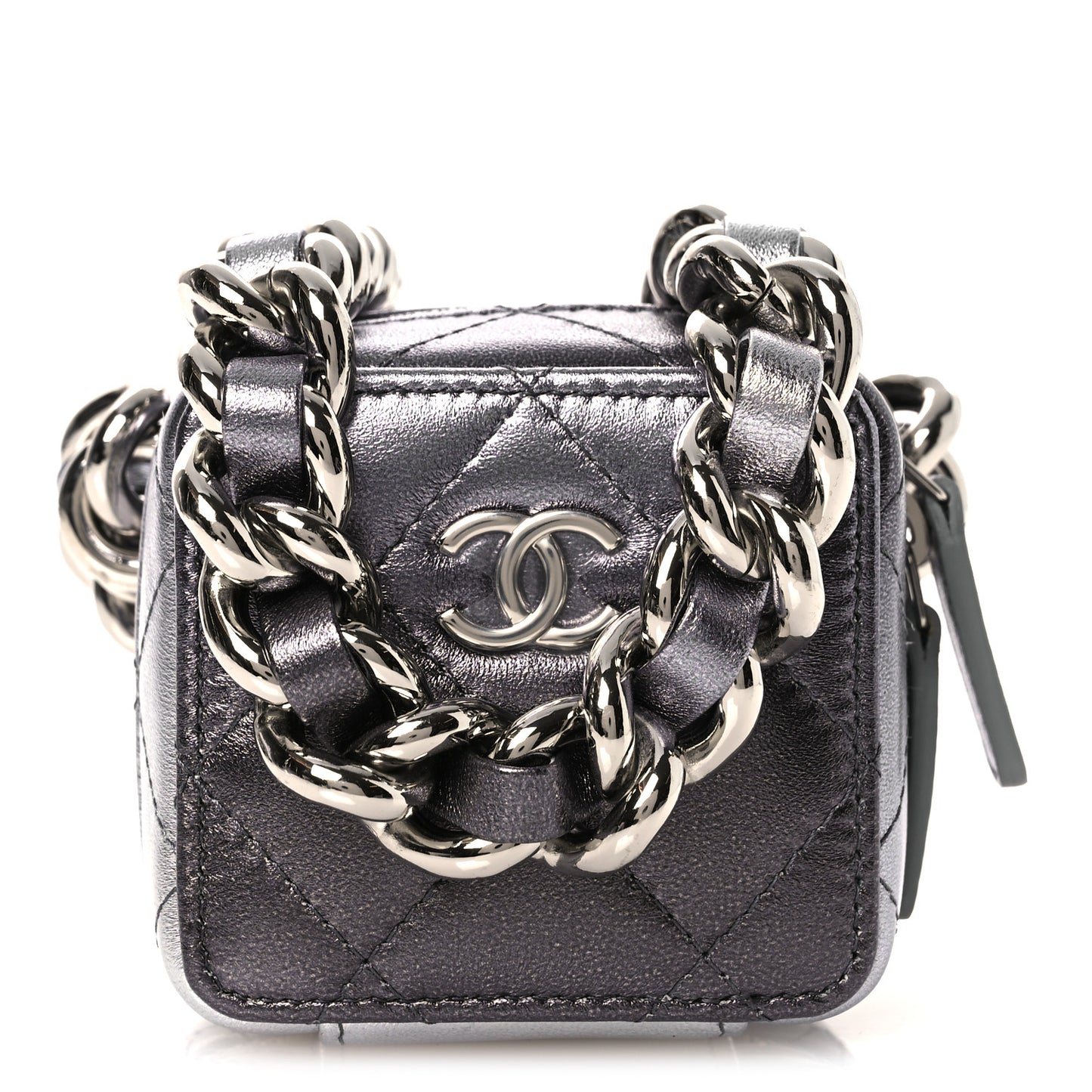 Gradient Metallic Lambskin Quilted Coco Punk Cube Clutch With Chain Silver Black