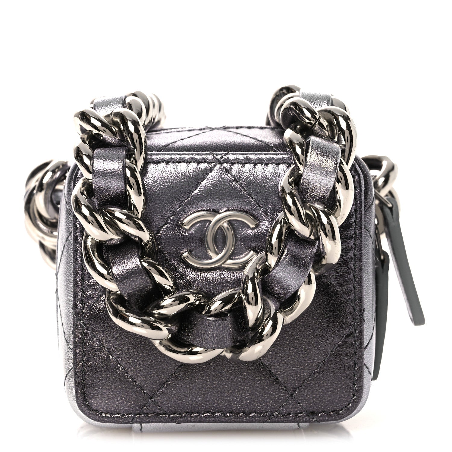 Chanel Gradient Metallic Lambskin Quilted Coco Punk Cube Clutch With Chain Silver Black 1 of 12