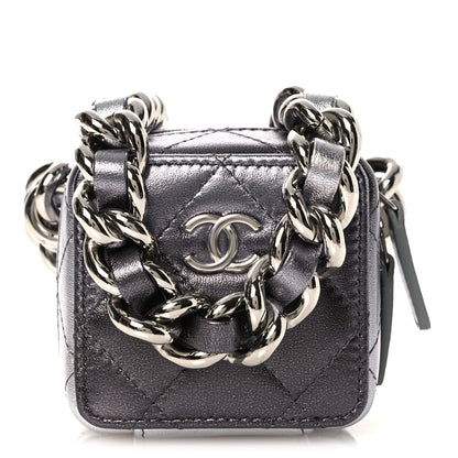 Chanel Gradient Metallic Lambskin Quilted Coco Punk Cube Clutch With Chain Silver Black 1 of 12