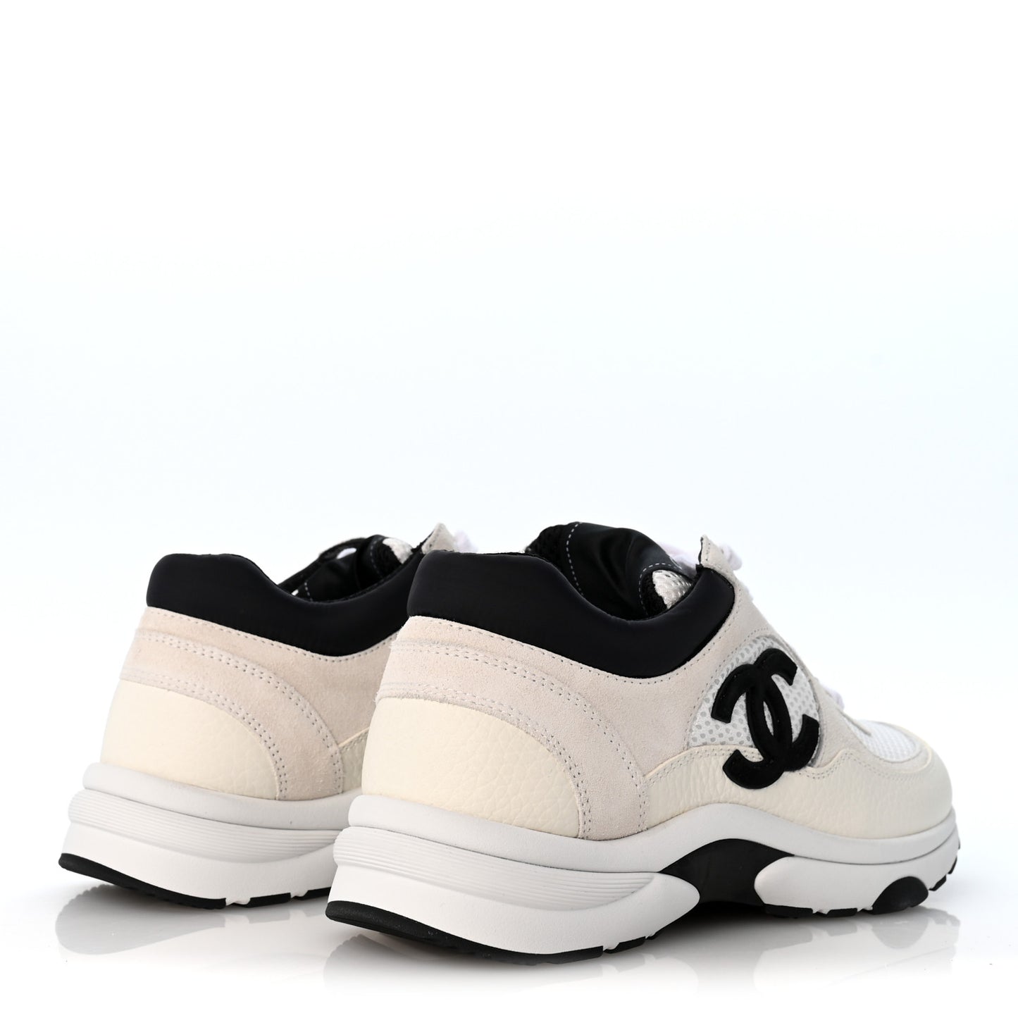 Mesh Suede Calfskin Grained Calfskin Womens CC Sneakers 37.5 White Black