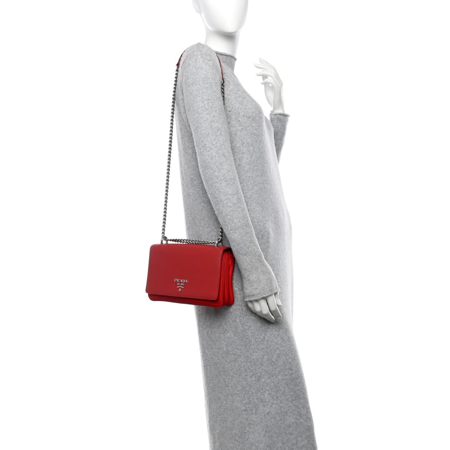 Saffiano Tessuto Nylon Chain Shoulder Bag Rosso