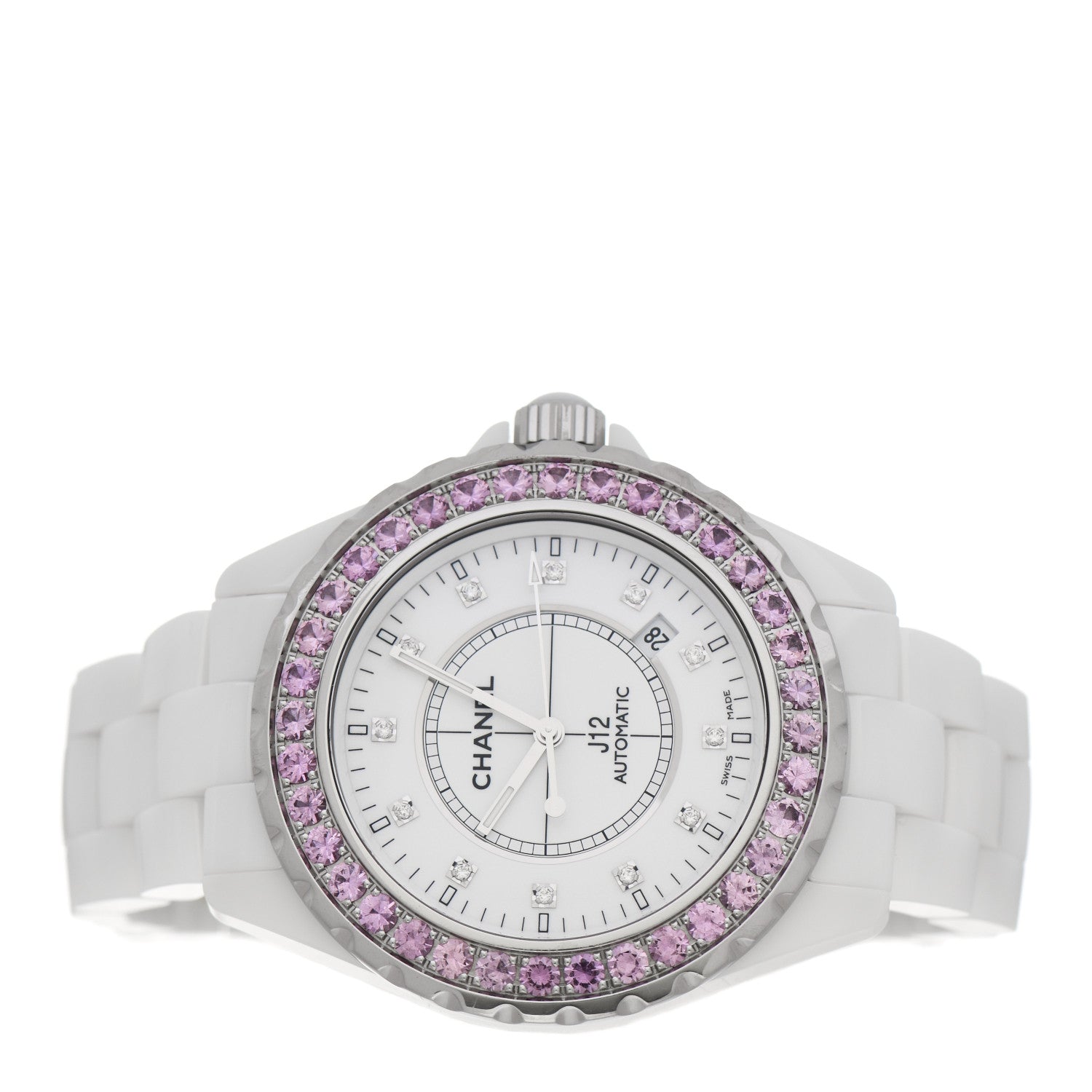 Chanel Stainless Steel Ceramic Diamond Pink Sapphire 42mm J12 Automatic Watch White 2 of 5