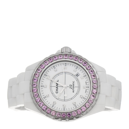 Chanel Stainless Steel Ceramic Diamond Pink Sapphire 42mm J12 Automatic Watch White 2 of 5