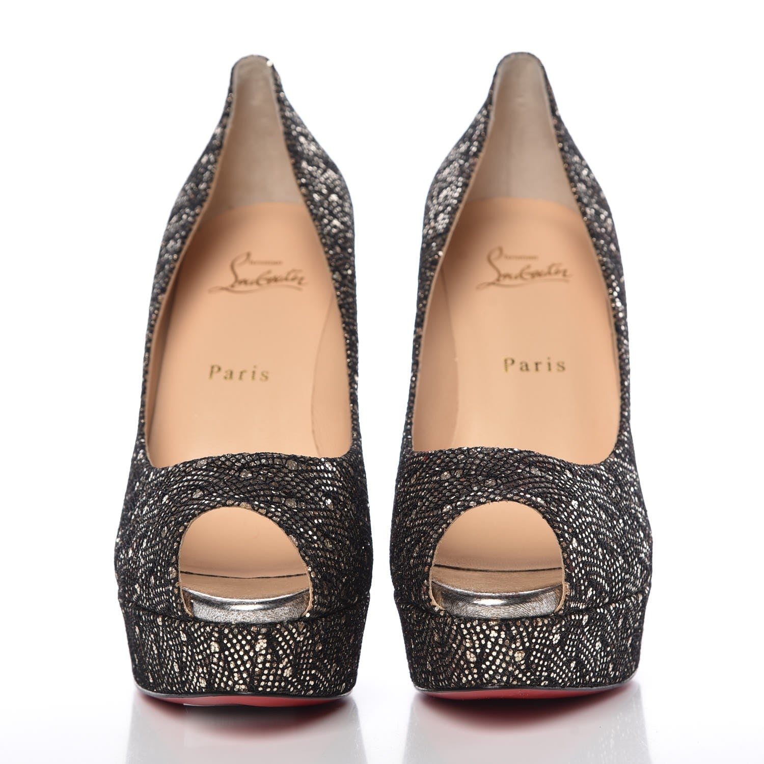 Christian Louboutin Glitter Palace SP Oxyde Fetish Peep 130 Pumps 39 Platine Silver 2 of 8