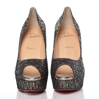 Christian Louboutin Glitter Palace SP Oxyde Fetish Peep 130 Pumps 39 Platine Silver 2 of 8