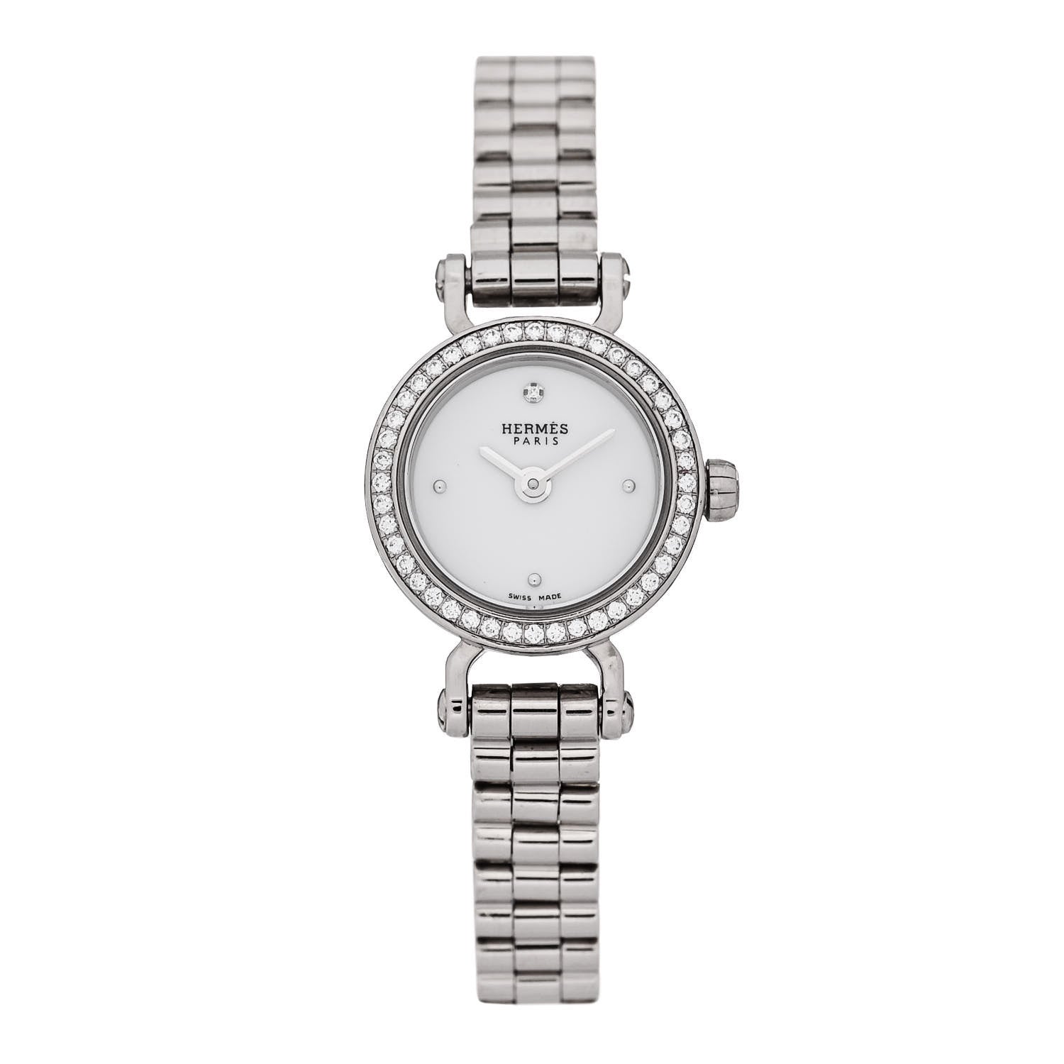 Hermes 18K White Gold Diamond 16mm Faubourg Quartz Watch 1 of 4