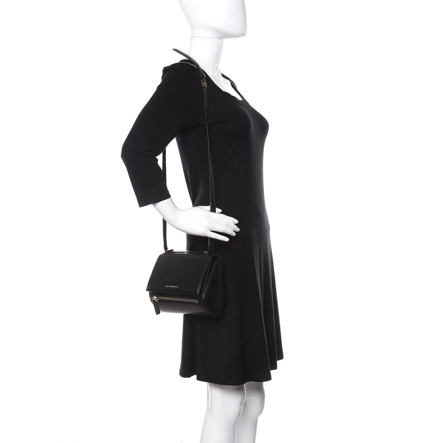 Textured Calfskin Mini Pandora Box Crossbody Bag Black