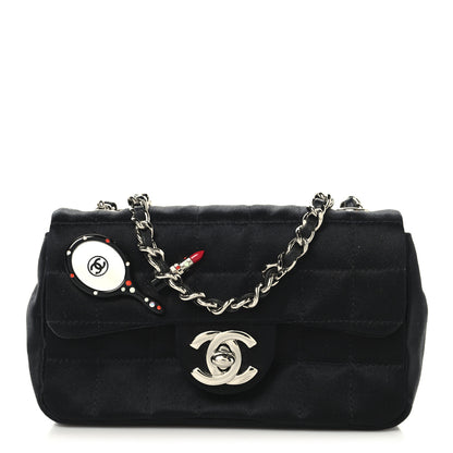 Chanel Satin Square Quilted Lipstick Charm Mini Flap Black 1 of 11