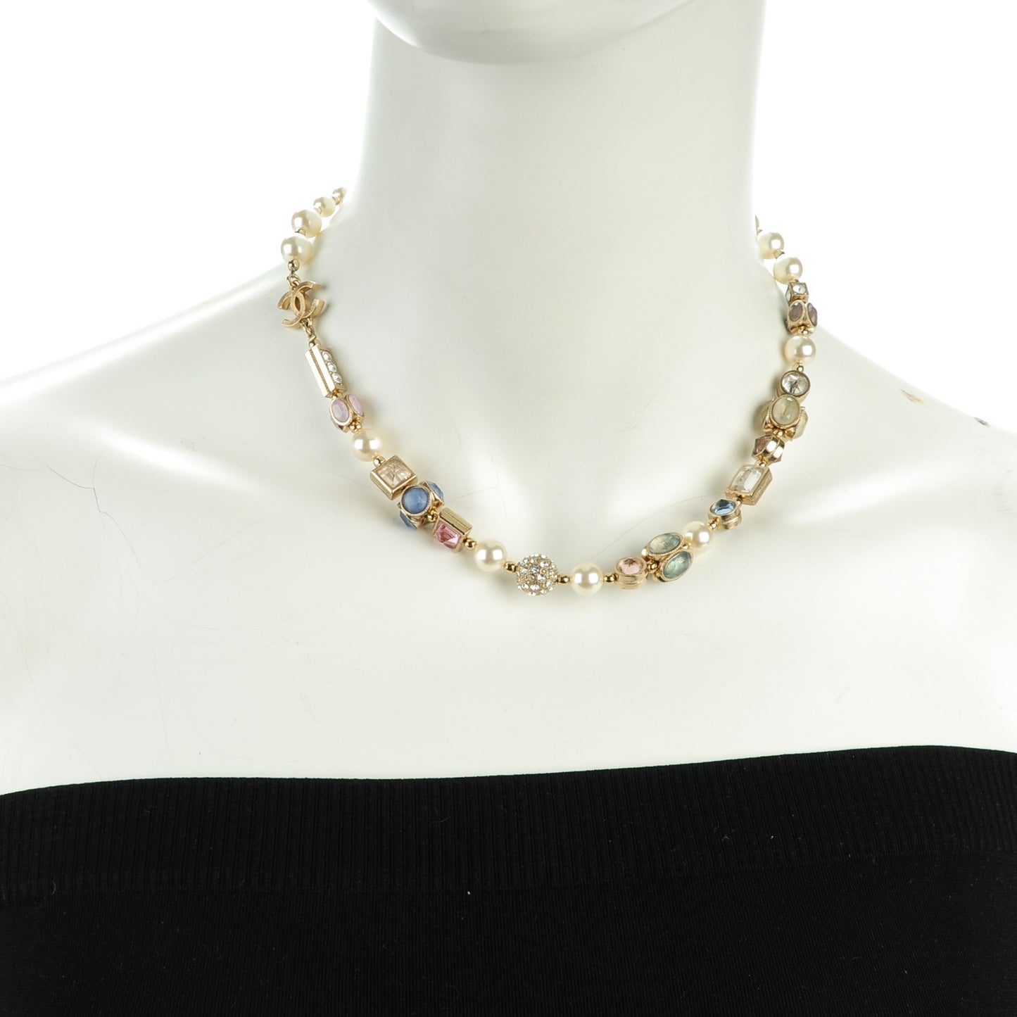 Crystal Pearl CC Choker Necklace Gold Multicolor