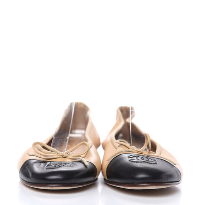 Chanel Lambskin Cap Toe Ballerina Flats 38.5 Beige Black 2 of 12
