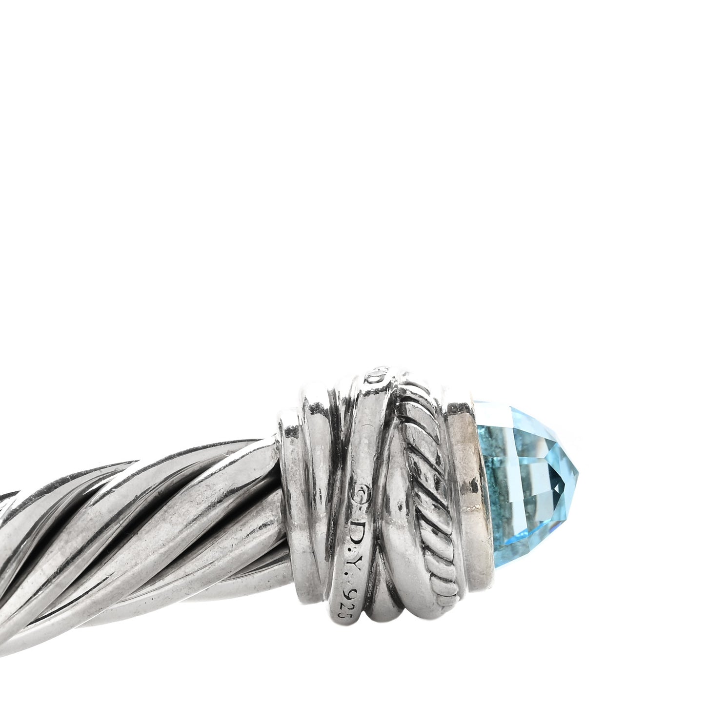 Sterling Silver Diamond Blue Topaz 8.5mm Crossover Hinge Bracelet