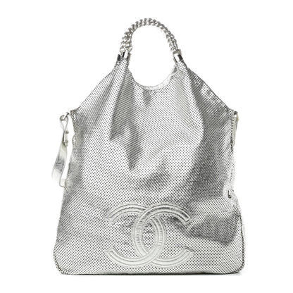 Chanel Metallic Glazed Calfskin Perforated Medium Rodeo Drive Tote Silver 1 of 14