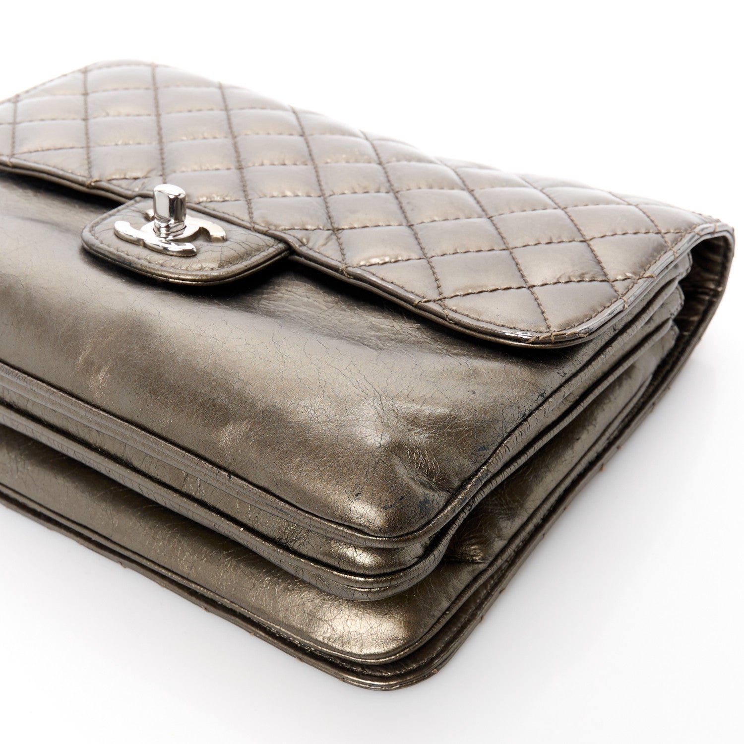 Chanel Metallic Crackled Calfskin Medium Clam's Pocket Flap Dark Silver 14 of 15