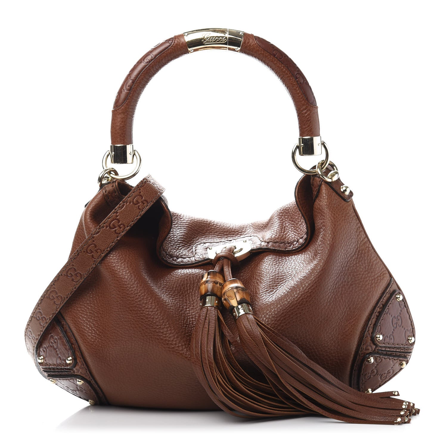 Gucci Calfskin Medium Indy Top Handle Bag Brown 1 of 13