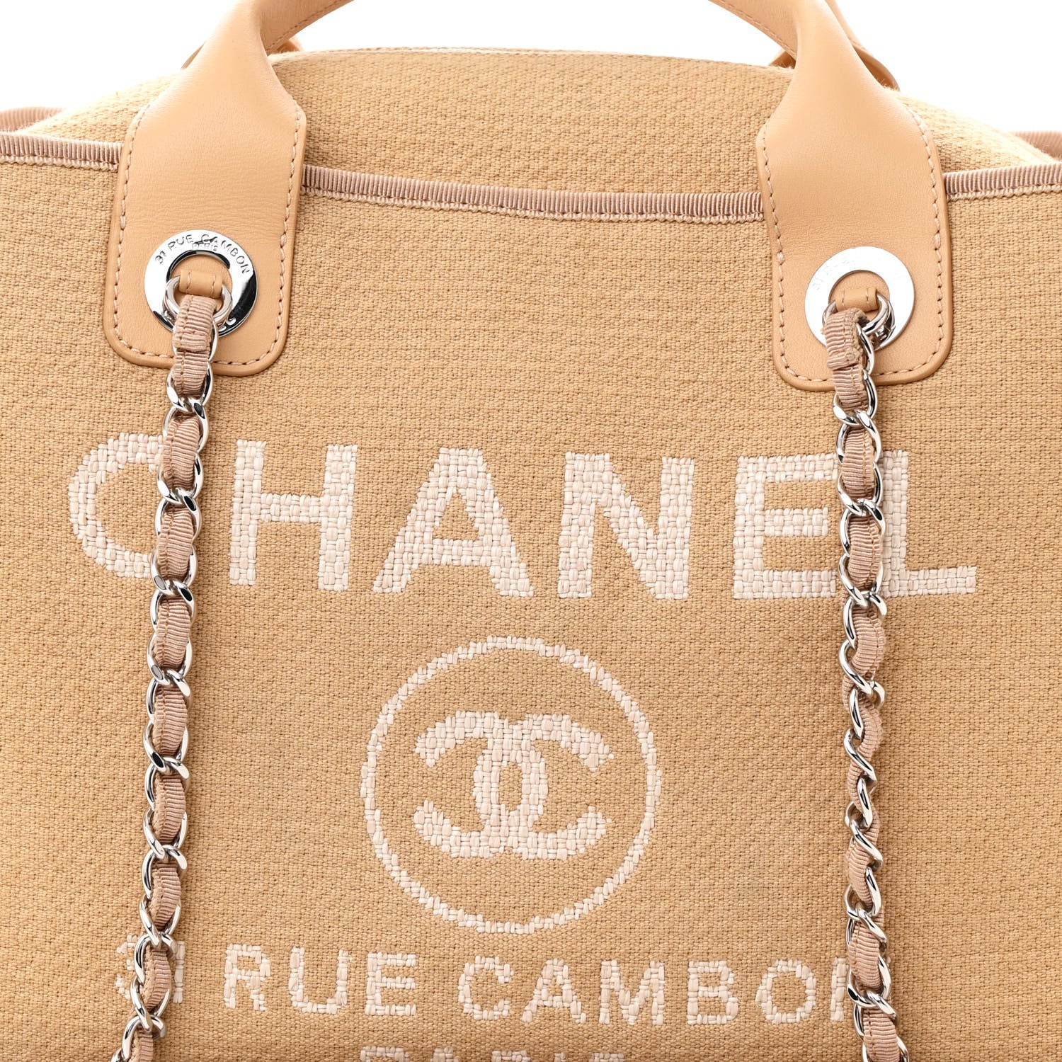 Chanel Canvas Deauville Bowling Bag Beige 8 of 17
