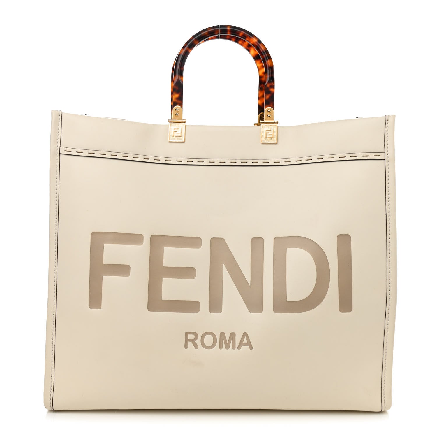 Fendi Vitello King Plexiglass Logo Embossed Large Fendi Sunshine Shopper Tote White Ice 1 of 17