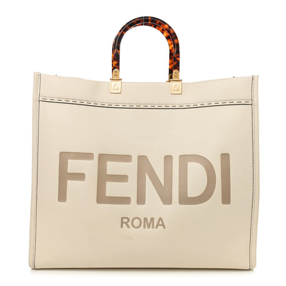 Fendi Vitello King Plexiglass Logo Embossed Large Fendi Sunshine Shopper Tote White Ice 1 of 17