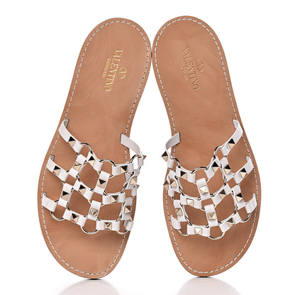 Valentino Garavani Nappa Rockstud Flat Slide Sandals 38.5 Bianco Ottico 5 of 8