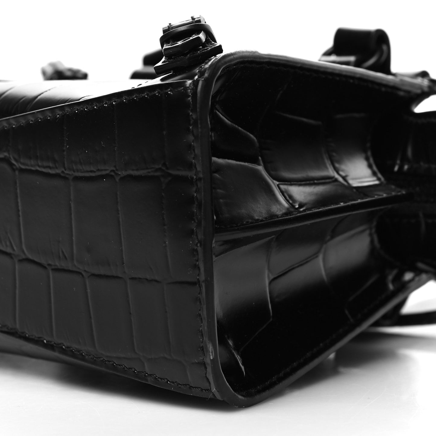 Semi Shiny Calfskin Crocodile Embossed Neo Classic Black Hardware Nano City Crossbody Black