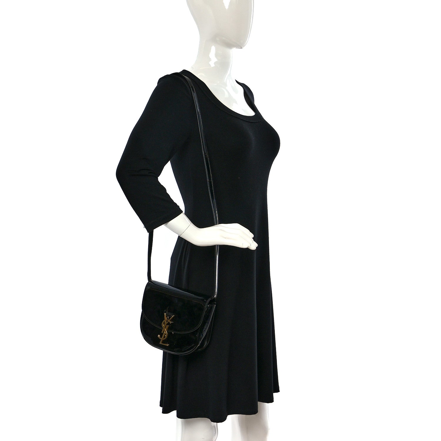 Saint Laurent Patent Calfskin Classic Monogram Small Kaia Satchel Black 2 of 8