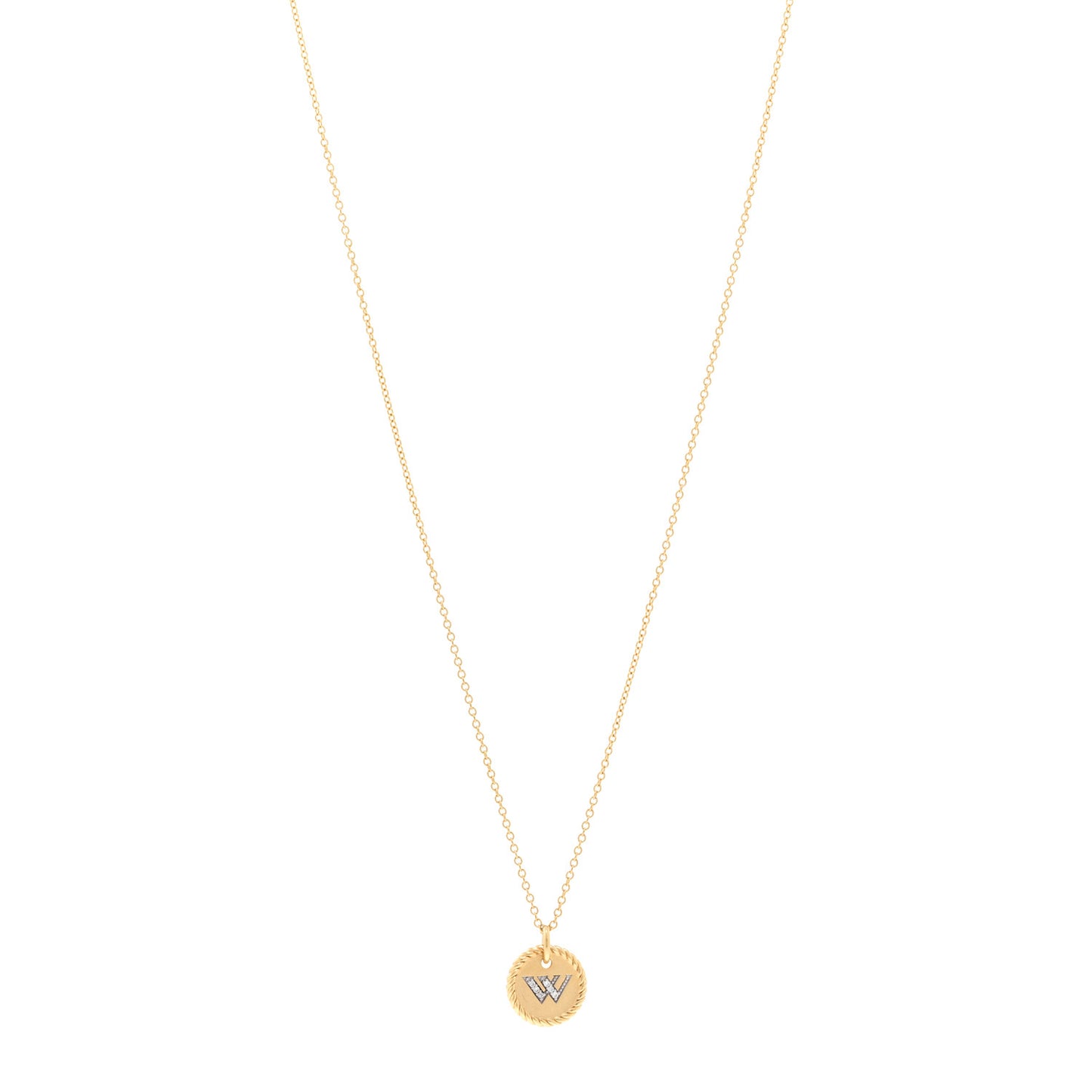 18K Yellow Gold Diamond Initial W Charm Pendant Necklace