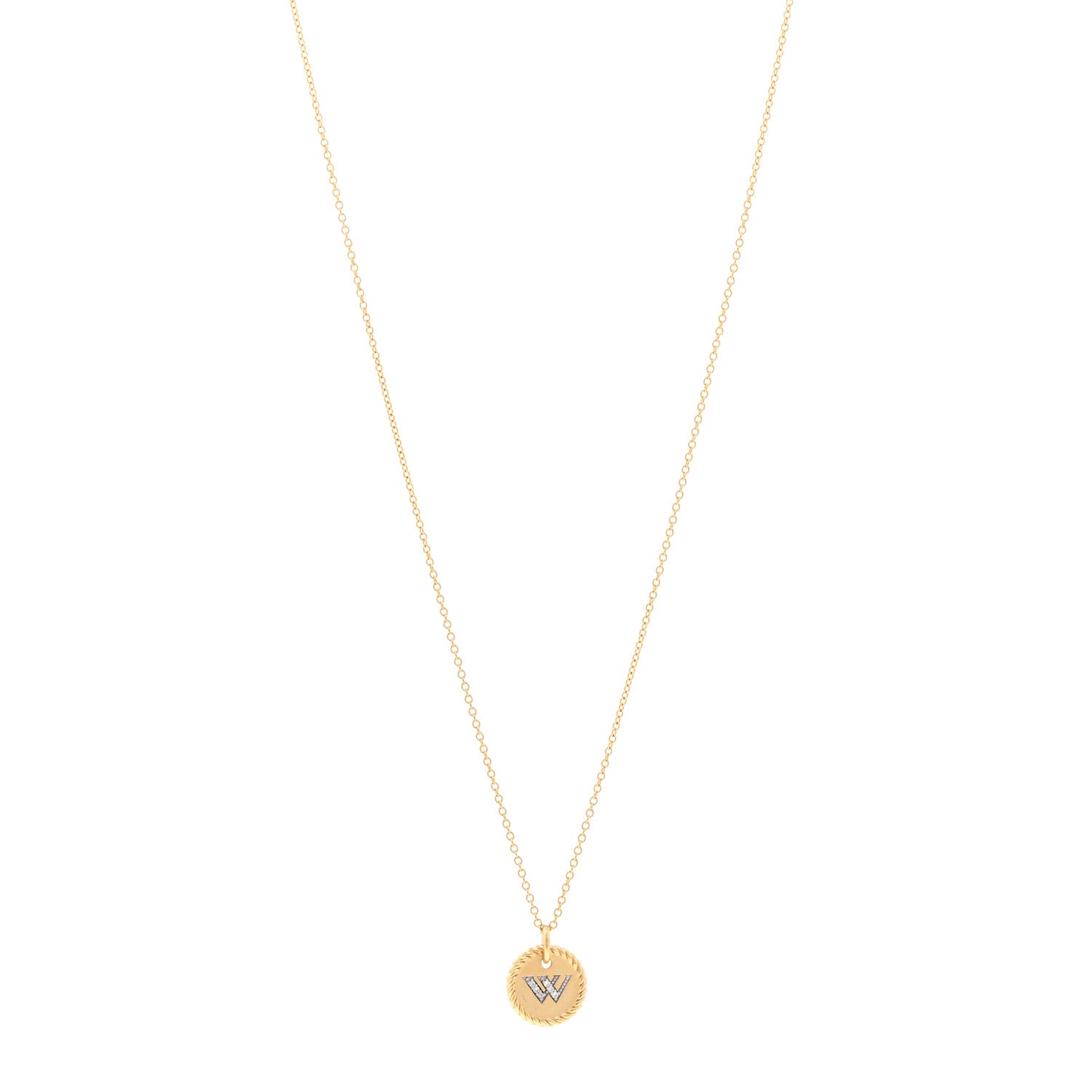 David Yurman 18K Yellow Gold Diamond Initial W Charm Pendant Necklace 1 of 5