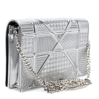 Christian Dior Metallic Patent Micro-Cannage Diorama Wallet on Chain Pouch Silver 2 of 8