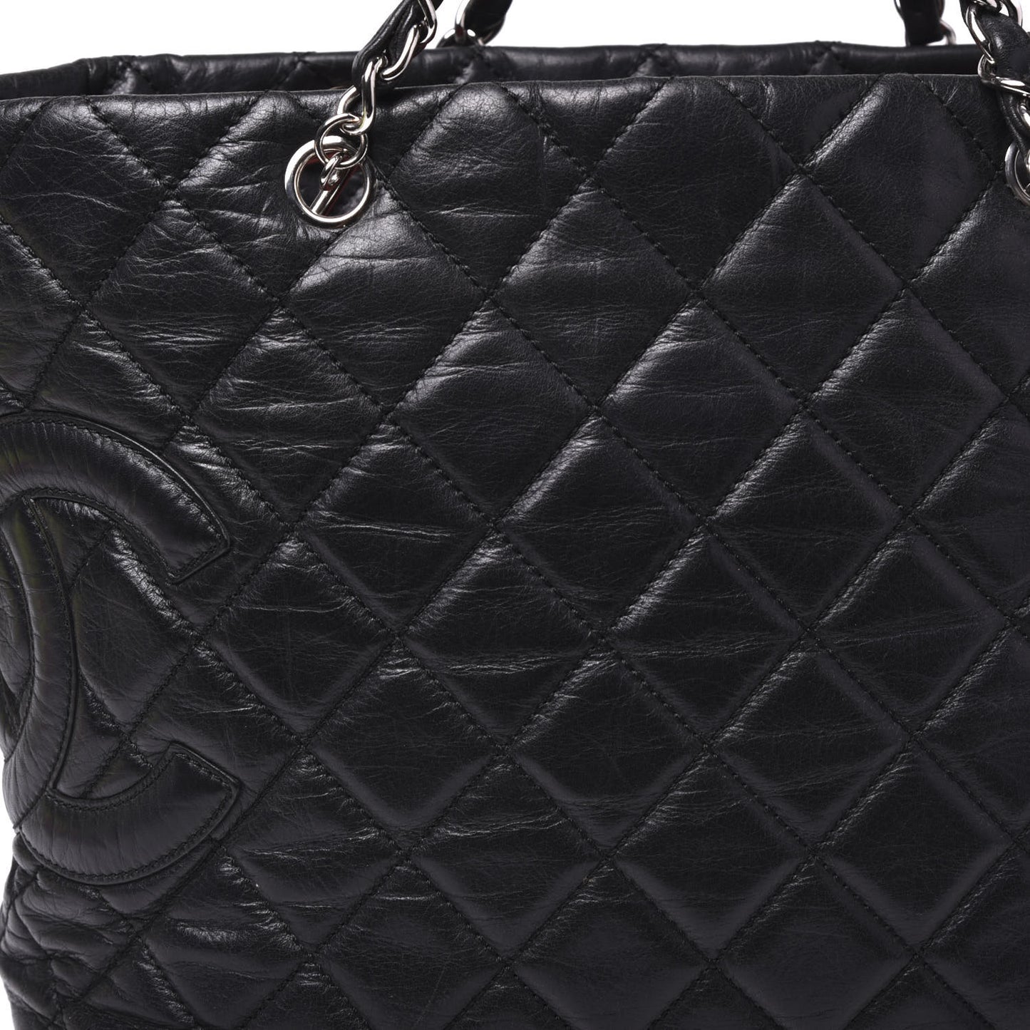 Aged Calfskin Quilted Large Cotton Club Tote Black