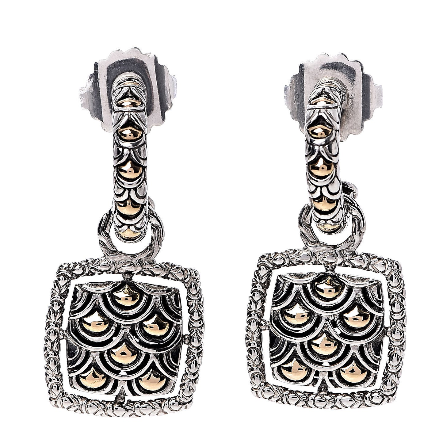 Sterling Silver 18K Yellow Gold Naga Square Hoop Earrings