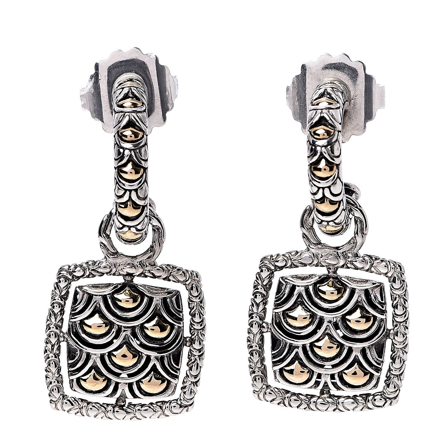 John Hardy Sterling Silver 18K Yellow Gold Naga Square Hoop Earrings 1 of 4