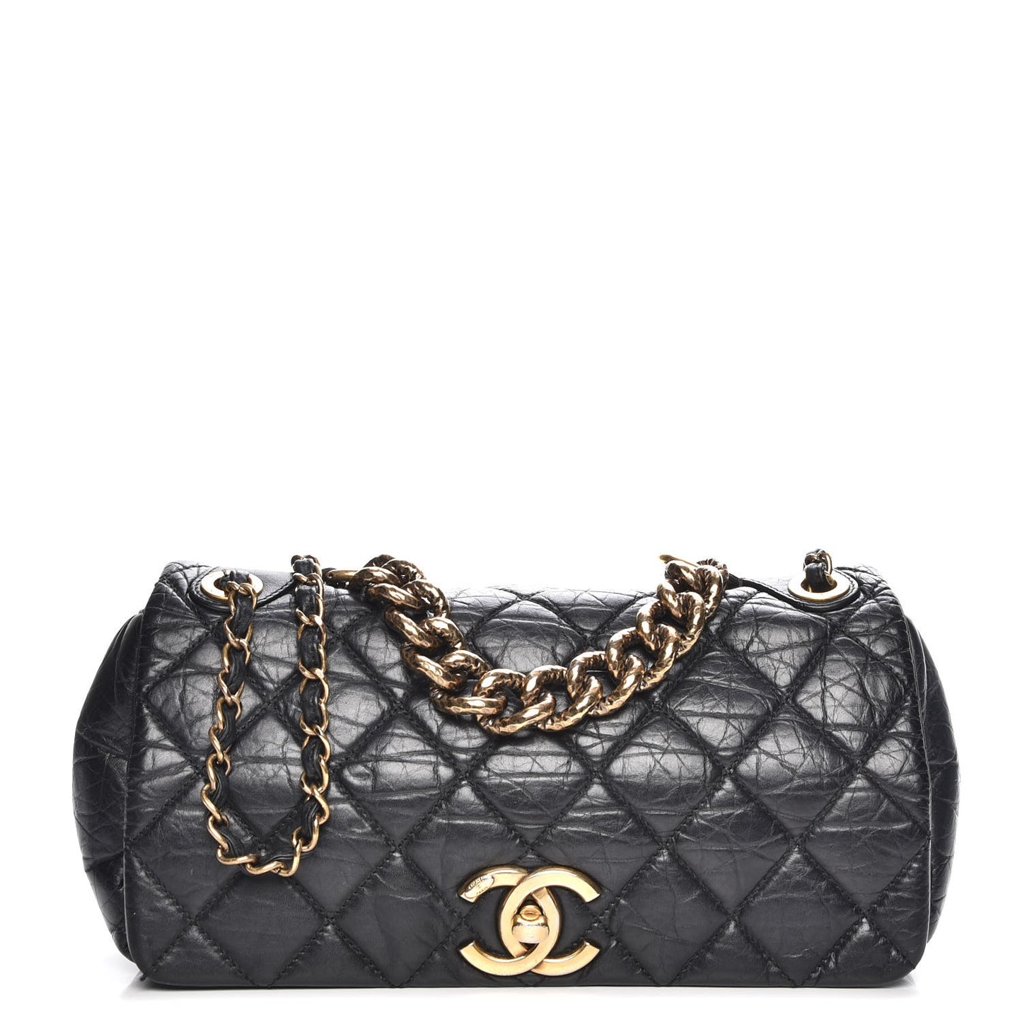 Aged Calfskin Quilted Small Pondichery Flap Black