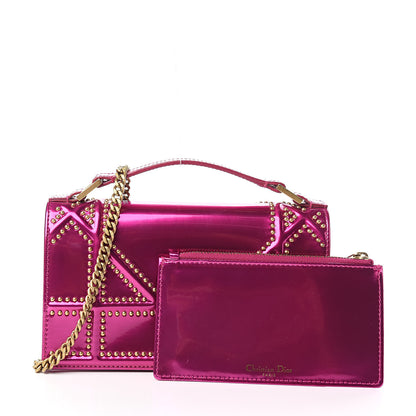 Christian Dior Patent Studded Diorama Top Handle Wallet on Chain Pouch Pink 9 of 9