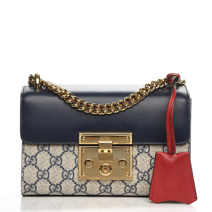 Gucci GG Supreme Monogram Moon Calfskin Small Padlock Shoulder Bag Beige Blue Mystic White Hibiscus Red 1 of 8