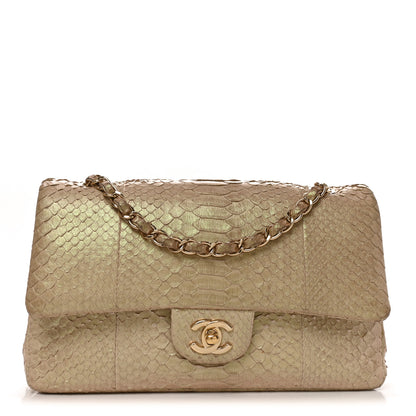 Chanel Metallic Snakeskin Medium Double Flap Light Beige 1 of 11