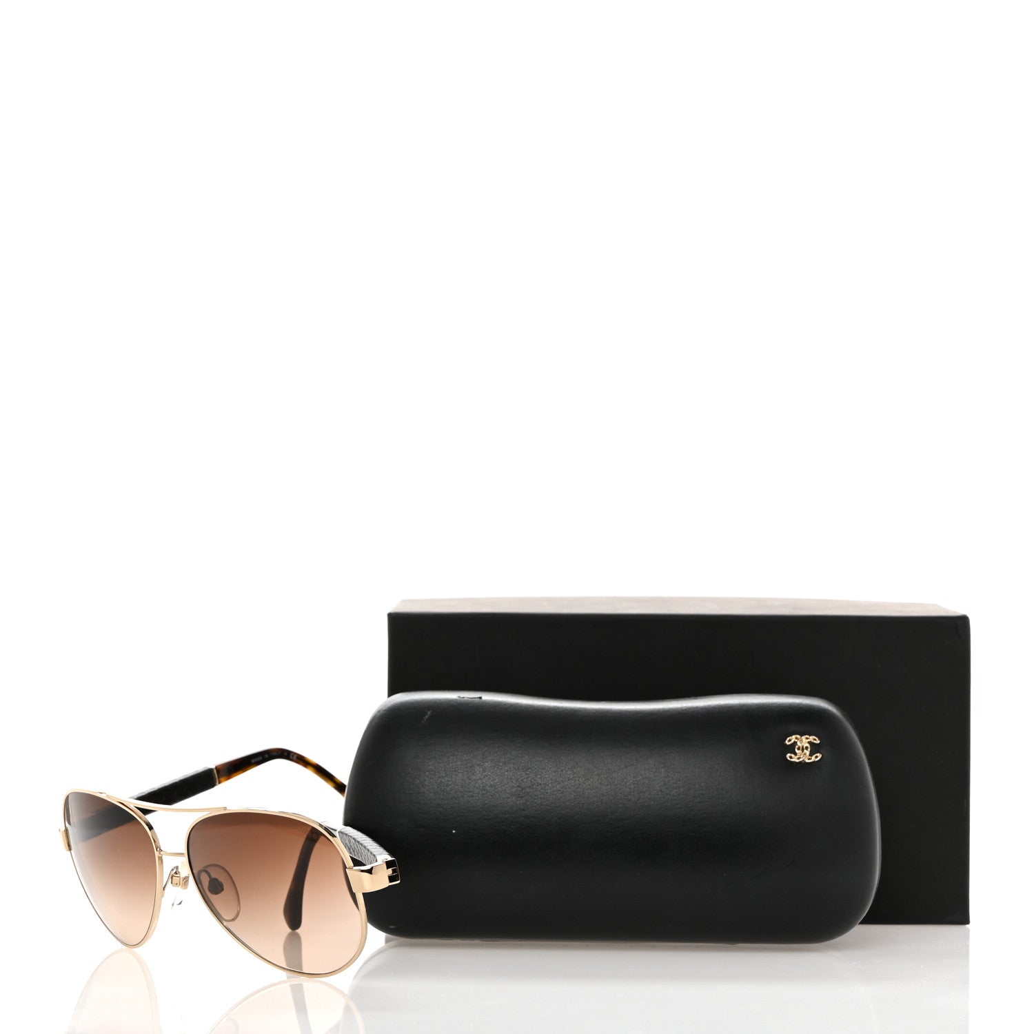 Chanel Lambskin Quilted CC Aviator Sunglasses 4195-Q Brown Gold 8 of 8