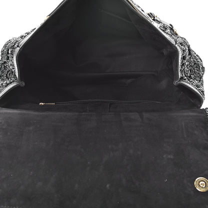 Dolce & Gabbana Calfskin Straw Crocheted Large Embroidered Laser Cut Miss Sicily Satchel Black 5 of 12